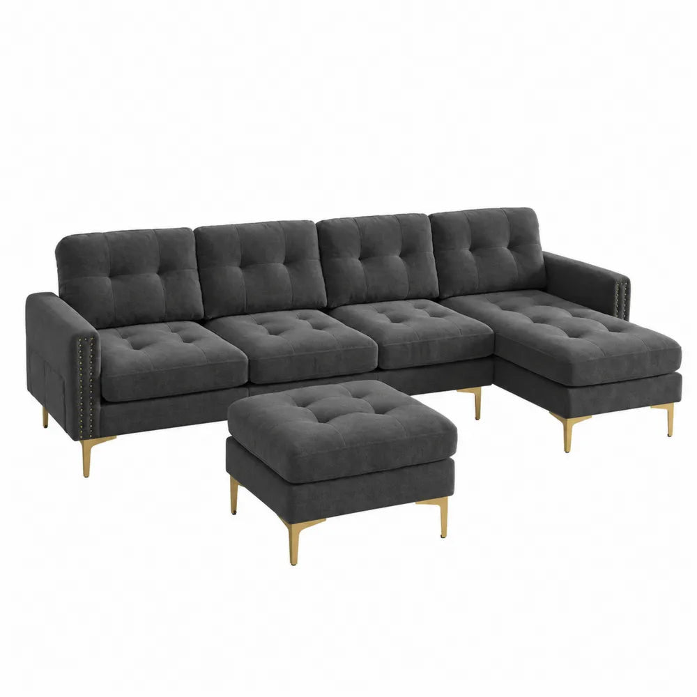 Modulares Sofa-Set Dunkelgrau Samt Metallbeine