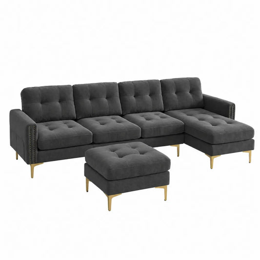 Modulares Sofa-Set Dunkelgrau Samt Metallbeine