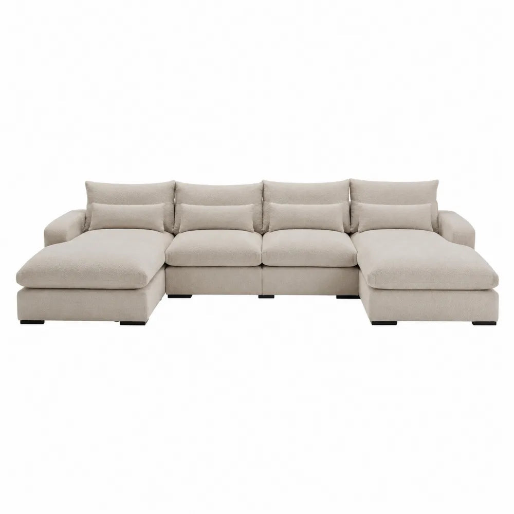 Modulares Sofa-Set U-Form Beige 300x200x90 cm Stoff und Holz