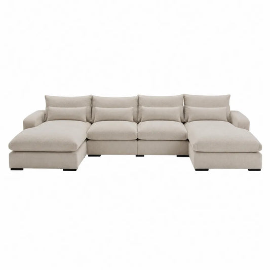 Modulares Sofa-Set U-Form Beige 300x200x90 cm Stoff und Holz