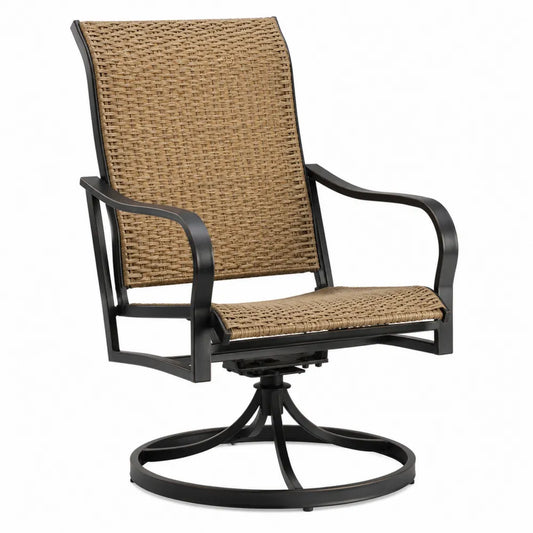 Drehstuhl aus Aluminiumrahmen mit Polyrattan in Beige