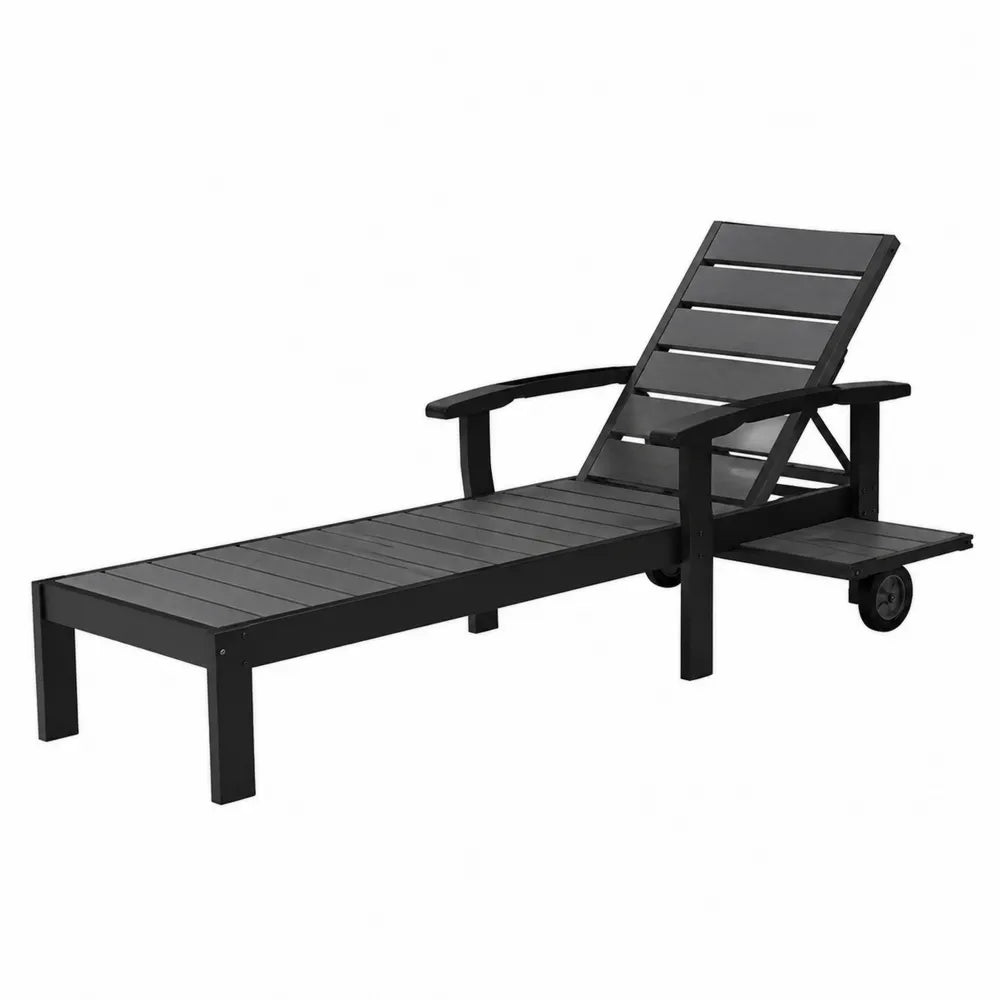 Schwarze Aluminium Gartenliege mit Rollen