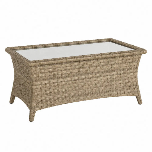 Rechteckiger Gartentisch aus Rattan mit Glasplatte, 120x60x45 cm, Beige