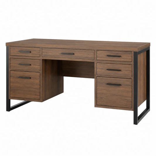 Schreibtisch Holzfurnier 140cm x 60cm x 75cm mit Metallrahmen