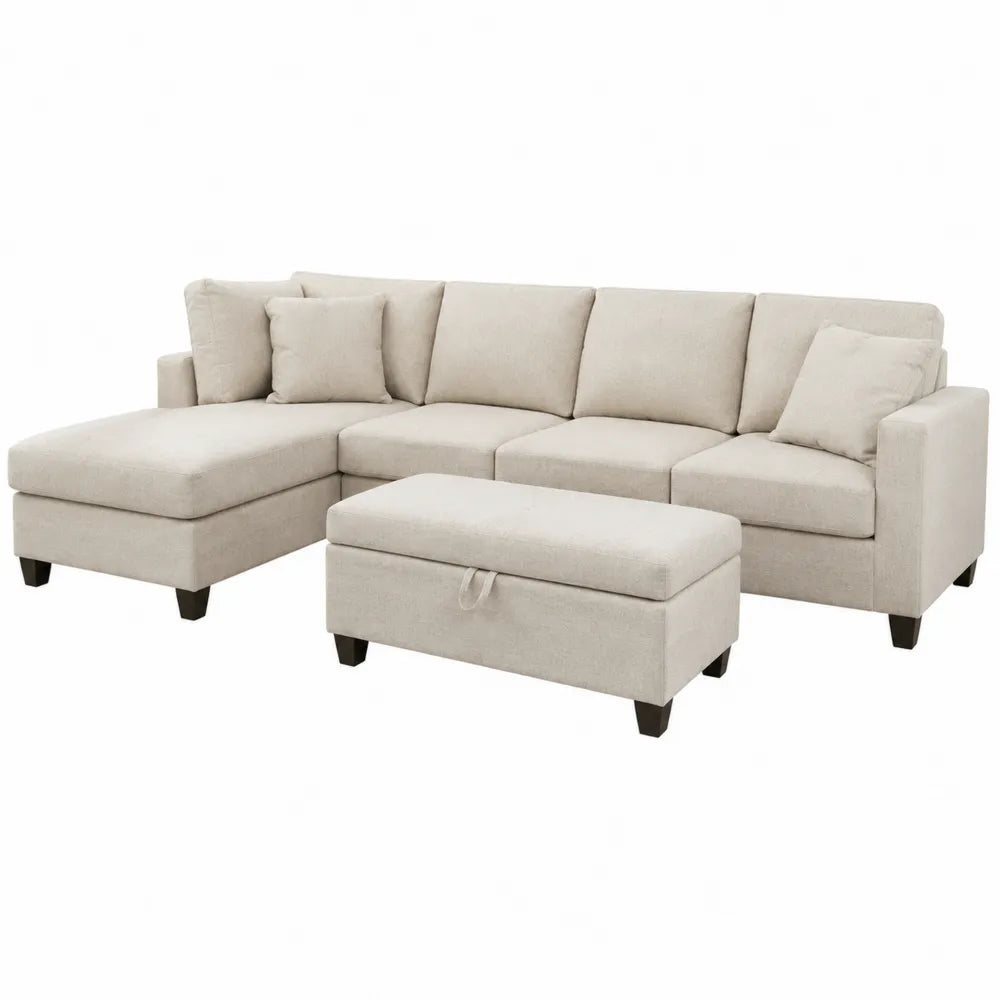 Ecksofa-Set aus Stoff Beige mit Ottomane und Kissen