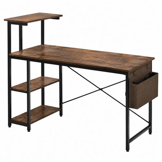 Schreibtisch aus Holzwerkstoff mit Metallgestell und Ablage