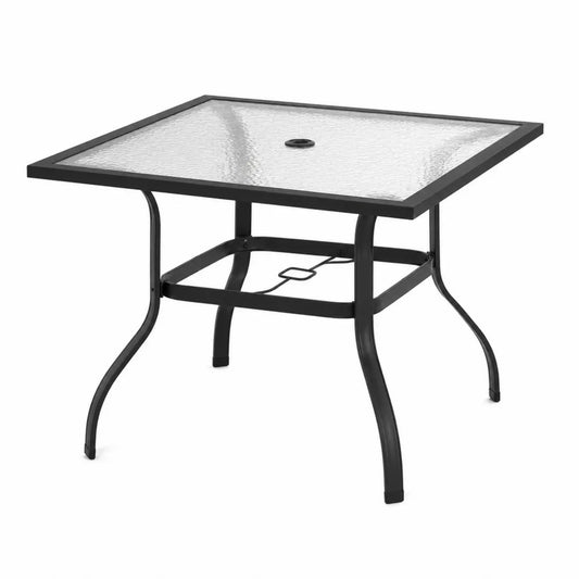 Quadratischer Outdoor-Tisch aus gehärtetem Glas und Stahl 80x80 cm