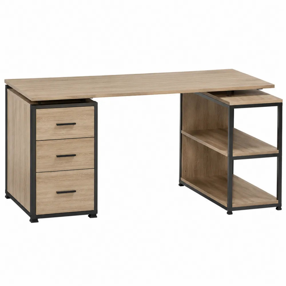 Schreibtisch MDF Eichenoptik mit Schubladen und Regalen 120x60x75 cm