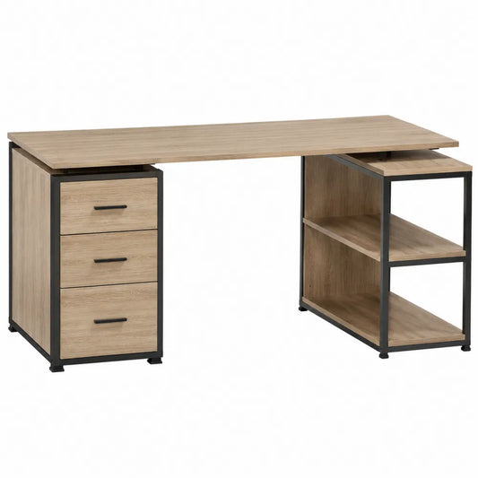 Schreibtisch MDF Eichenoptik mit Schubladen und Regalen 120x60x75 cm